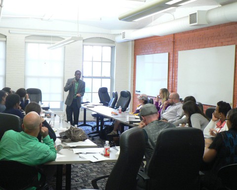 September 17, 2014: Community Solutions Program Leader Ntandoyenkosi Dumani led Coro Pittsburgh's Leaders in Learning in a skills training on The Problem Tree Analysis that will help Leaders in Learning deepen their understanding of the racial achievement gap in Pittsburgh Public Schools.